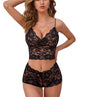 Lilosy Sexy Women Floral Lace Pajamas Lingerie Set High Waist Sheer Sleepwear See Through Nightwear Cami Shorts Bra and Panty 2 Piece Black Large