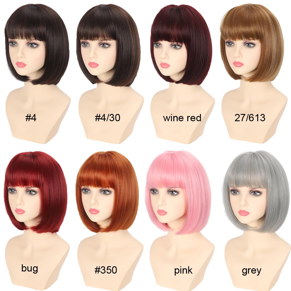 Refined Short Bob Wigs With Bangs 12 inch Straight Synthetic Cosplay Party Wig For Women Daily Use Colorful Hair Wigs (27/613, 12 Inch)