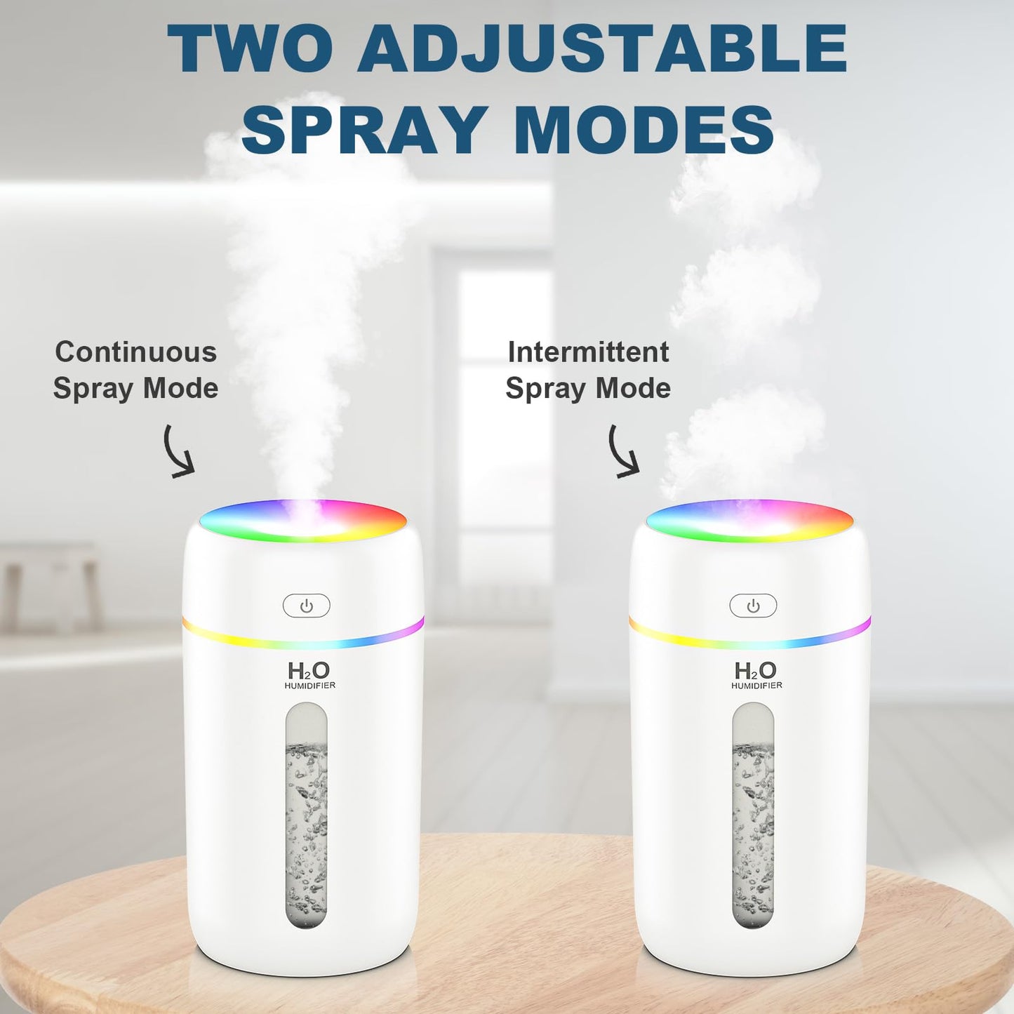 ZPP Small Humidifier, Portable Mini Humidifier with 7-color Lights for Car, Mini Desktop Humidifier for Home, Office, Travel with Night Light, Auto Shut-Off