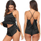 Ekouaer Silk Pajamas Set for Women Satin Backless Lingerie Pjs Cami Top and Shorts Nightwear Black