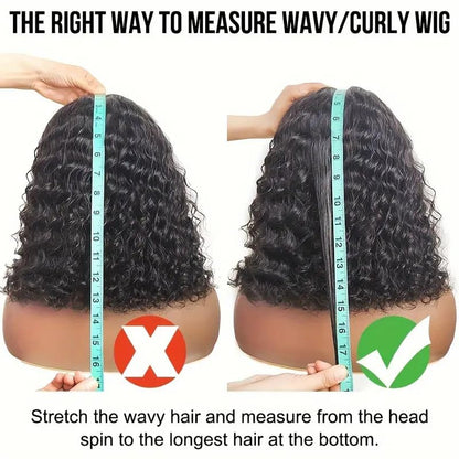 Wear and Go Bob Wigs Human Hair Deep Wave Glueless Wigs Human Hair Pre Plucked Pre Cut 180% Density Curly Human Hair Bob Wigs For Black Women Beginner Friendly (Glueless Curly Wig, 12inch)