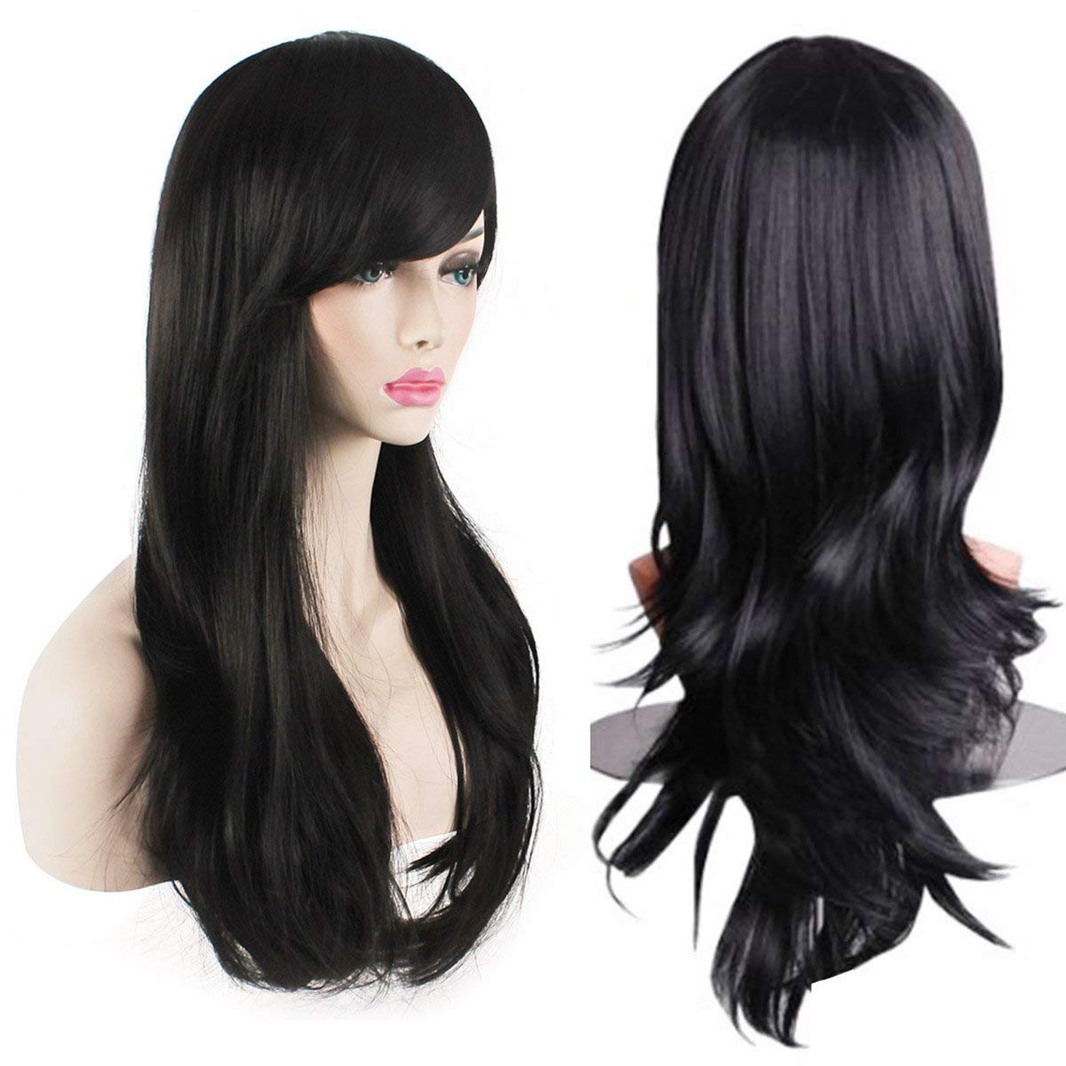 Akstore 28 inch Fashion Wigs Long Wavy Curly Hair Cosplay Wig & Wig Cap (Black)