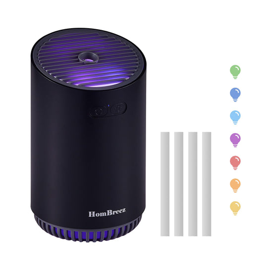 HomBreez Mini Humidifier, Cool Mist Humidifier for Baby, 320ml Small Air Humidifier for Bedroom Plants Indoor, Portable Humidifier for Car Outdoor, 2 Mist Mode with LED Light and Auto Shut-Off (Black)