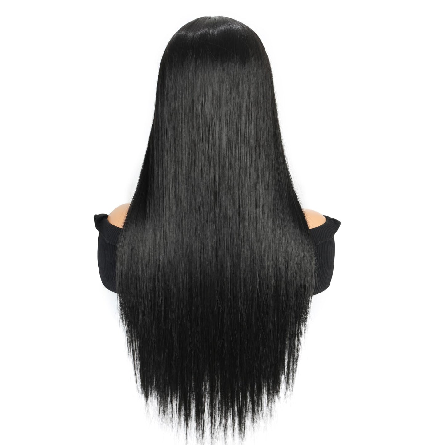 VOKEYLA Synthetic Lace Front Wigs For Women Black Straight Hair Glueless 13x4x1 Long Straight Natural Heat Resistant Fiber Natural Wig With 26 Inch (Black)