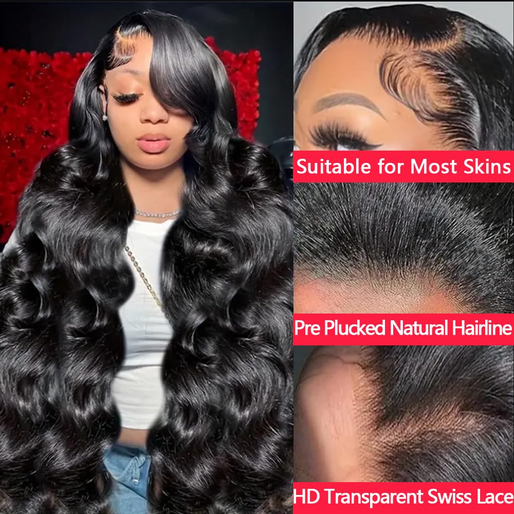 Yilike 28 Inch 13x6 Lace Front Wigs Human Hair Pre Plucked Body Wave HD Lace Front Wigs Human Hair 180% Density Frontal Glueless Wigs Human Hair with Baby Hair