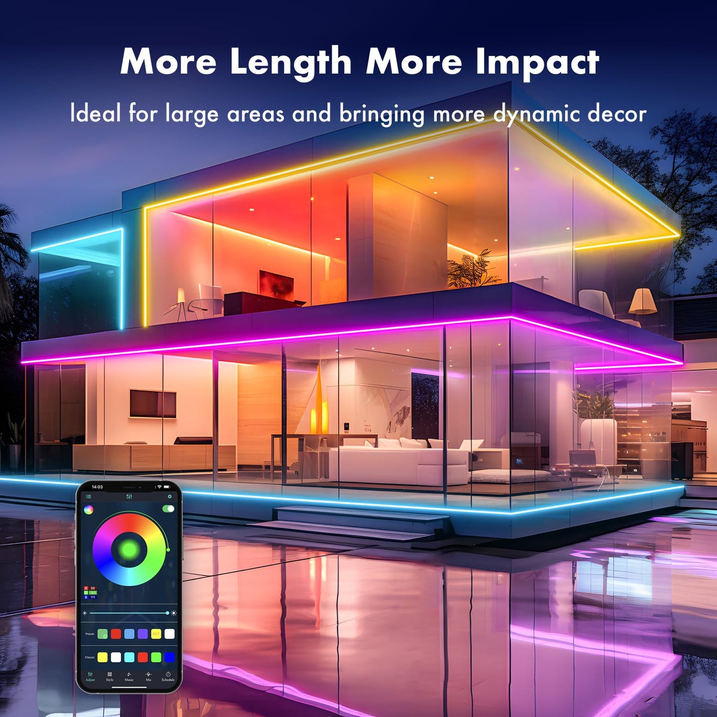 HRDJ Neon Rope Lights, 9.84FT RGB Neon Strip Lights, Outdoor IP67 Waterproof Lights, Smart APP Control with 44Key Remote, 47 Modes, Music Sync Gaming, DIY Design, Dimmable for Bedroom Decoration