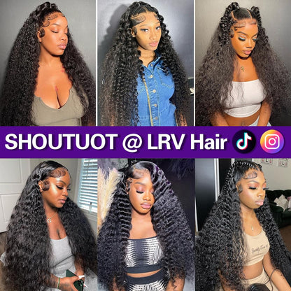 LRV 26 Inch Deep Wave Lace Front Wigs Human Hair 13x4 HD Lace Front Wigs Human Hair Pre Plucked Brazilian Deep Wave Wig Human Hair Wet Wavy Glueless Frontal Wigs Human Hair Deep Wave Wig 180 Density