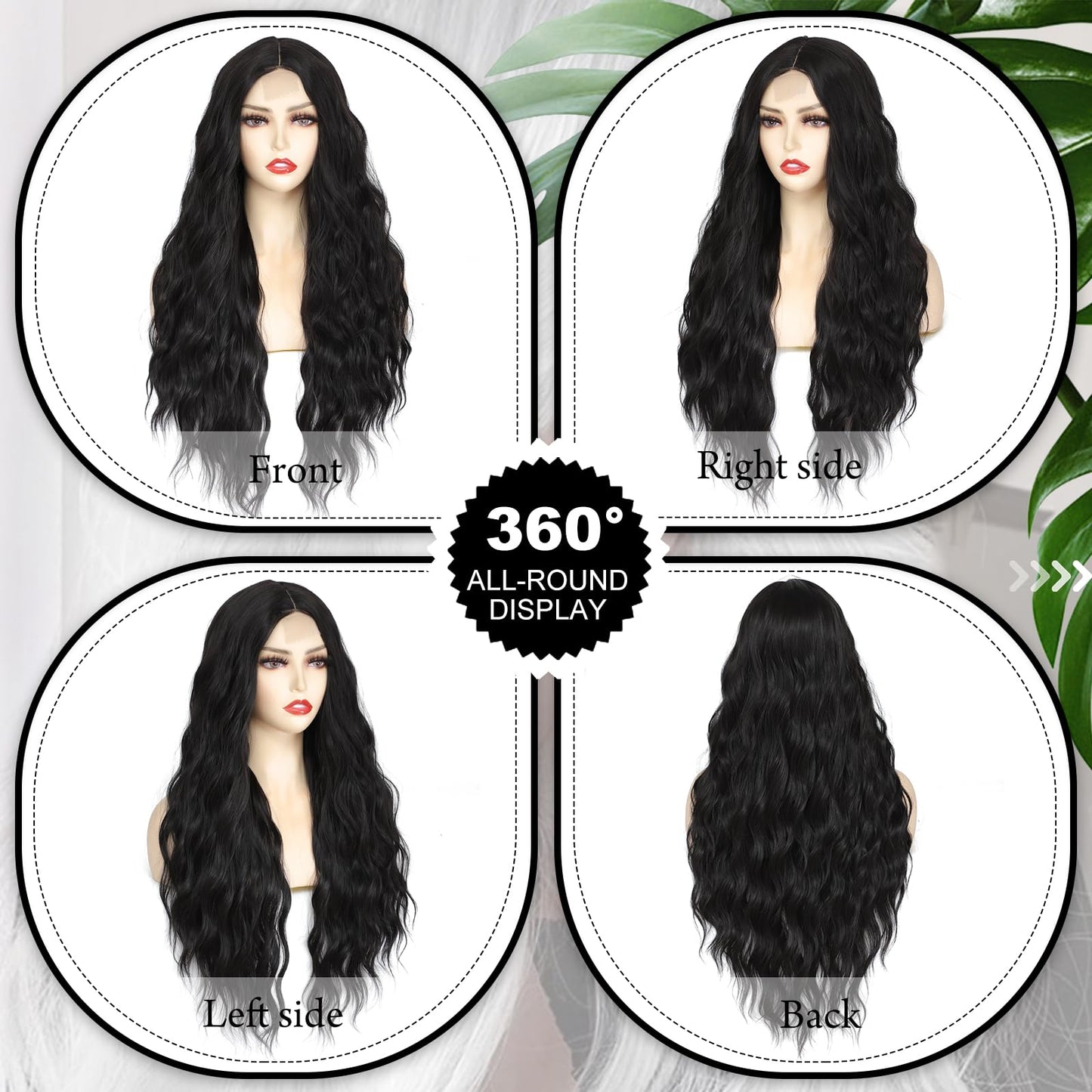 BUPPLER Cosplay Long Black Wig 28 Inch Middle Part Synthetic Wig Realistic Gifts Party Wigs for Women Daily Use Colorful Wigs (Black)