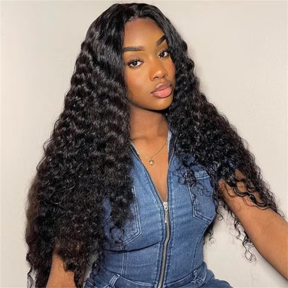 Mairead 28 Inch Curly Wig Long Wigs for Black Women Loose Deep Wave Lace Front Wig 4'' Simulated Scalp Middle Part Synthetic Natural Crimps Curls Hair Replacement Wigs