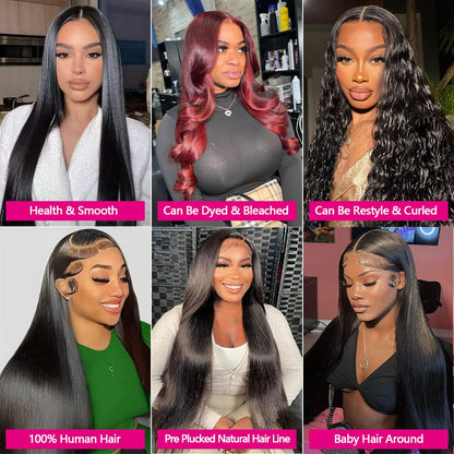 JARAMA 13x4 Straight Lace Front Wigs Human Hair 30 Inch 180% Density HD Transparent Lace Front Wigs Human Hair Pre Plucked Glueless Brazilian Lace Frontal Human Hair Wigs for Women Natural Black