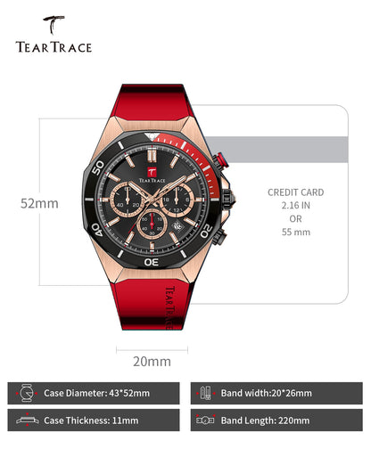 TEARTRACE Watches for Men Luxury Quartz Casual Chronograph 3ATM Waterproof Sport Wrist Watches Multifunctional with Silicone Strap Mens Watches