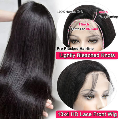 Queen Story 13x4 Lace Front Wigs Human Hair Pre Plucked with Baby Hair 180% Density Brazilian Straight Human Hair Wigs for Black Women 9A Glueless HD Lace Frontal Wigs (20inch, Natural Color)