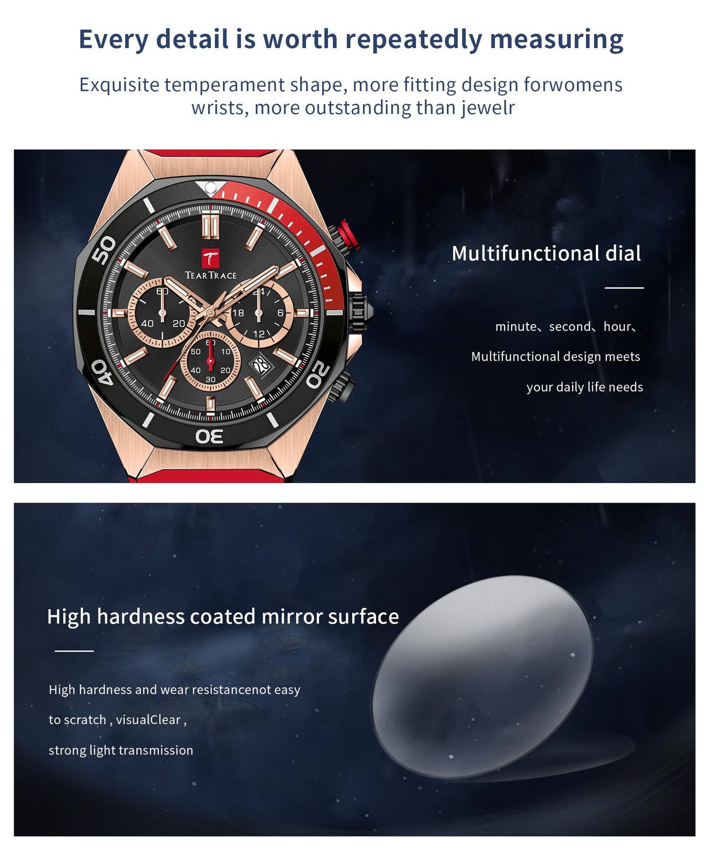 TEARTRACE Watches for Men Luxury Quartz Casual Chronograph 3ATM Waterproof Sport Wrist Watches Multifunctional with Silicone Strap Mens Watches