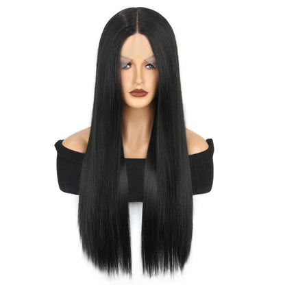 VOKEYLA Synthetic Lace Front Wigs For Women Black Straight Hair Glueless 13x4x1 Long Straight Natural Heat Resistant Fiber Natural Wig With 26 Inch (Black)