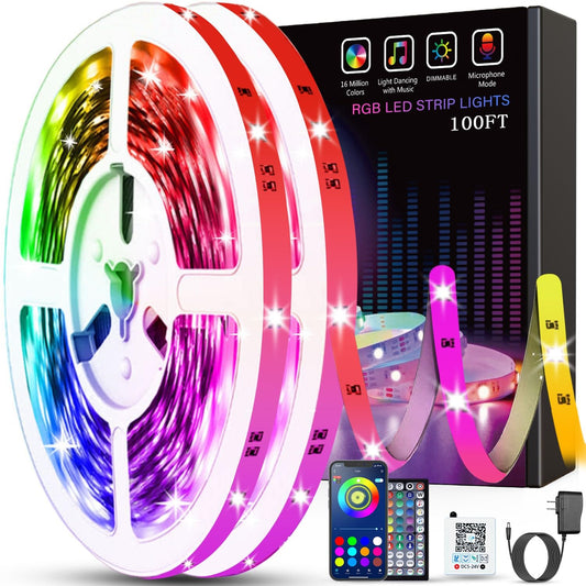 Tenmiro Led Lights for Bedroom 100ft (2 Rolls of 50ft) Music Sync Color Changing Strip Lights with Remote and App Control RGB Strip, for Room Home Party Decoration