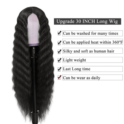 INSTASTYLE 30 Inch Synthetic Curly Wigs for Women Long Black Hair Wig Lace Front 4" Simulated Scalp Natural Loose Deep Wave Crimps Curls Wig As Hair Replacement Wigs 1B