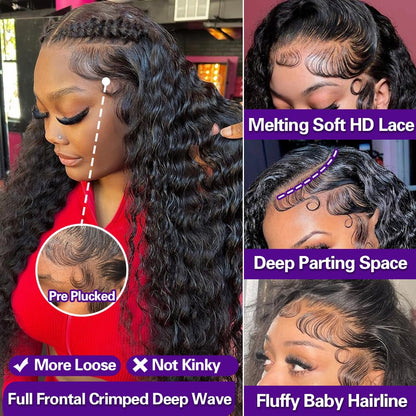 LRV 26 Inch Deep Wave Lace Front Wigs Human Hair 13x4 HD Lace Front Wigs Human Hair Pre Plucked Brazilian Deep Wave Wig Human Hair Wet Wavy Glueless Frontal Wigs Human Hair Deep Wave Wig 180 Density