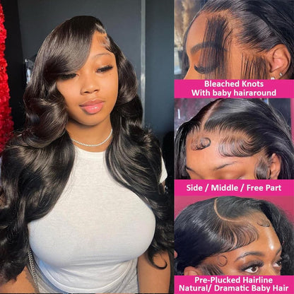 Glegov 13x6 Lace Front Wigs Human Hair Pre Plucked 28 Inch Body Wave Lace Frontal Wigs Human Hair 210% Density HD Skin-Like Lace Front Wig Glueless Wigs Human Hair Wear and Go Body Wave Wig for Women