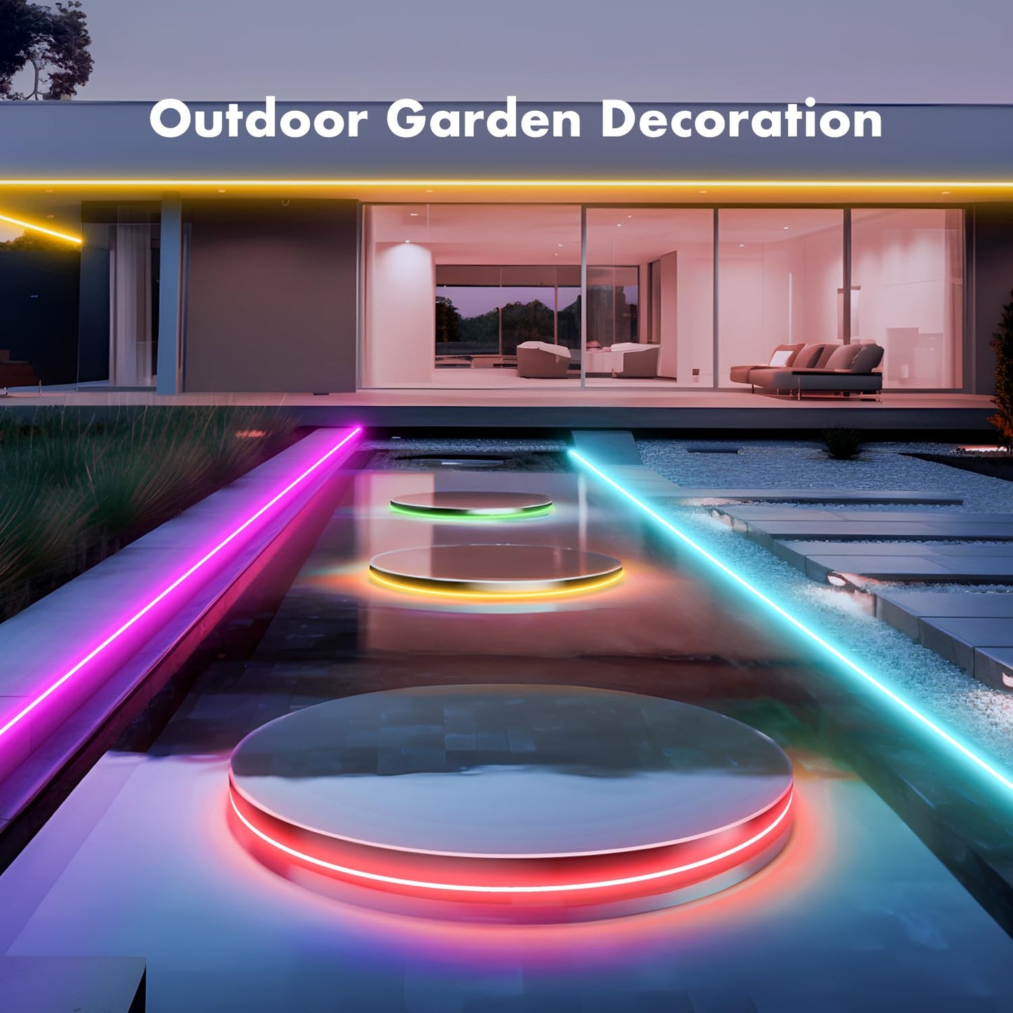 HRDJ Neon Rope Lights, 9.84FT RGB Neon Strip Lights, Outdoor IP67 Waterproof Lights, Smart APP Control with 44Key Remote, 47 Modes, Music Sync Gaming, DIY Design, Dimmable for Bedroom Decoration