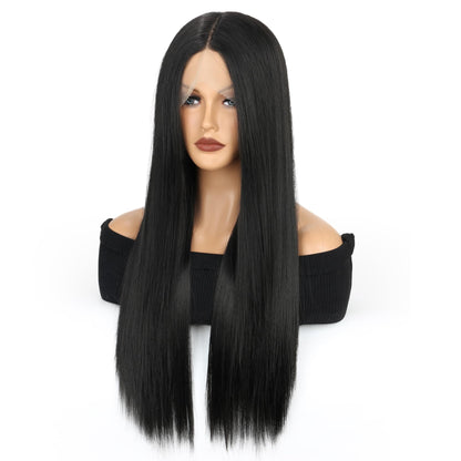 VOKEYLA Synthetic Lace Front Wigs For Women Black Straight Hair Glueless 13x4x1 Long Straight Natural Heat Resistant Fiber Natural Wig With 26 Inch (Black)