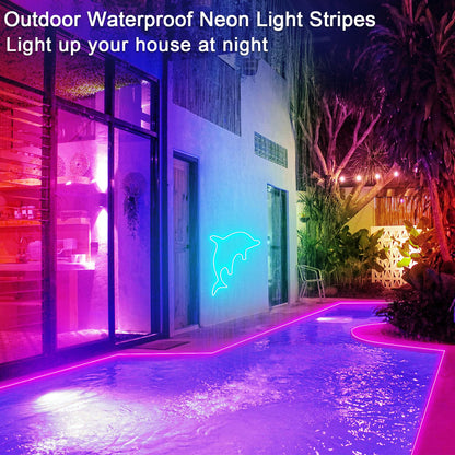 segrass 32.8ft LED neon Lights with Remote APP Control IP65 Waterproof Flexible Neon Strip Lights 24V RGB Rope Lights for Bedroom Room Outdoors Decor