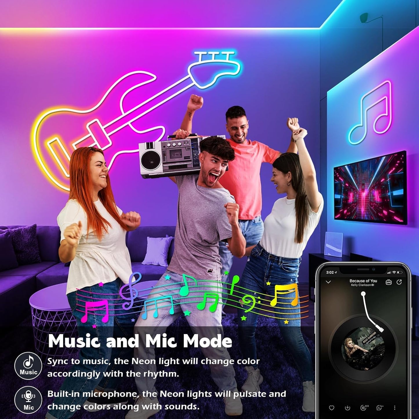 16.4Ft Neon Rope Lights,Flexible Led Rope Lights Control with App/Remote,Multiple Modes Rope Lights,IP65 Outdoor RGB Led Neon Lights Waterproof,Music Sync Gaming Led Neon Light Strip for Bedroom Decor