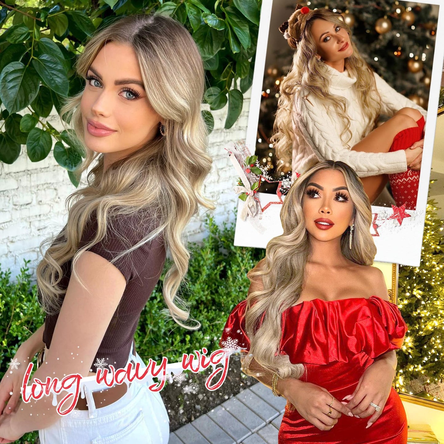 Eawwii Blonde Wig for Women Long Wavy 4x1 Lace Hairline Glueless Wigs for Beginners Middle Part Synthetic Wig Natural Hairline Wigs Ombre Blonde Wig for Daily Party Use 26Inch