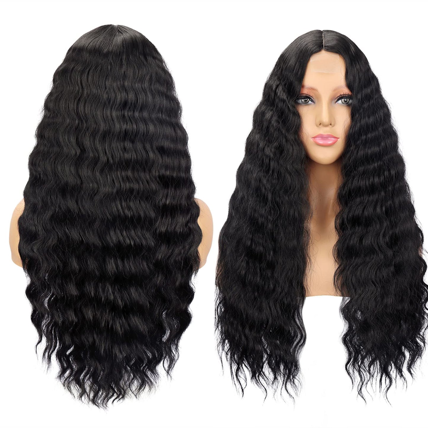 Mairead 28 Inch Curly Wig Long Wigs for Black Women Loose Deep Wave Lace Front Wig 4'' Simulated Scalp Middle Part Synthetic Natural Crimps Curls Hair Replacement Wigs