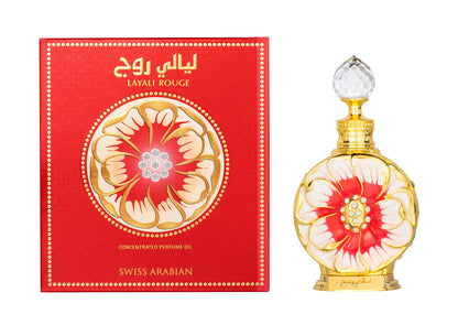 Swiss Arabian Layali Rouge - Luxury Arabian Perfume Oil from Dubai - Long Lasting Arabian Perfume for Women - Exotic, Fruity, Floral, Alcohol Free EDP - 0.5 oz