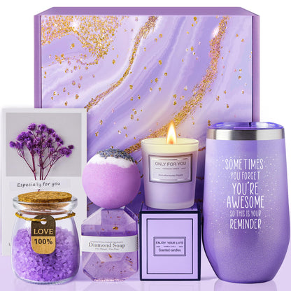 Gifts for Women, Mom, Wife, Girlfriend, Sister, Her - Happy Birthday, Christmas, Valentine's Day, Mothers Day Gifts - Lavender Spa Gift Basket Set