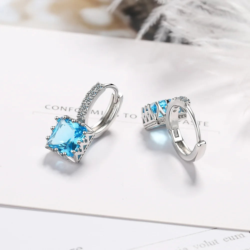 Ekopdee 2022 New Trendy Hoop Earrings For Women Luxury Square Cubic Zirconia Chunky Huggie Earrings Female Bride Wedding Jewelry