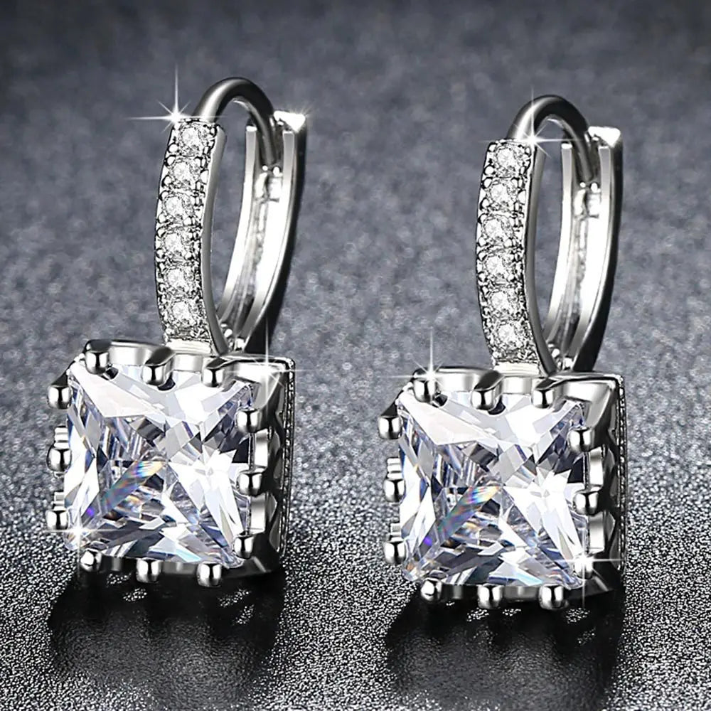 Ekopdee 2022 New Trendy Hoop Earrings For Women Luxury Square Cubic Zirconia Chunky Huggie Earrings Female Bride Wedding Jewelry