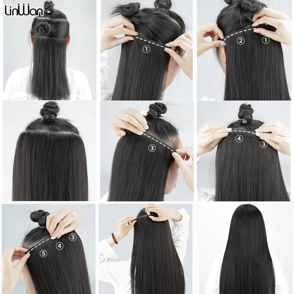 16 Clips in Hair Extensions 22Inchs Long Straight Hairstyle Synthetic Blonde Black Hairpieces Heat Resistant False Hair