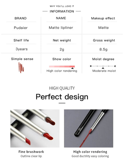 Pudaier Matte Lip Liner Pencil Waterproof Nude Sexy Lipstick Long-lasting Women Makeup Eyes Lipliner Contour Crayon Levre