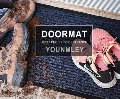 Heavy Striped Floor Door Mats Entryway Welcome Mats Outdoor Indoor Entrance Doormat Waterproof Low Profile Anti-Skid Rubber Back