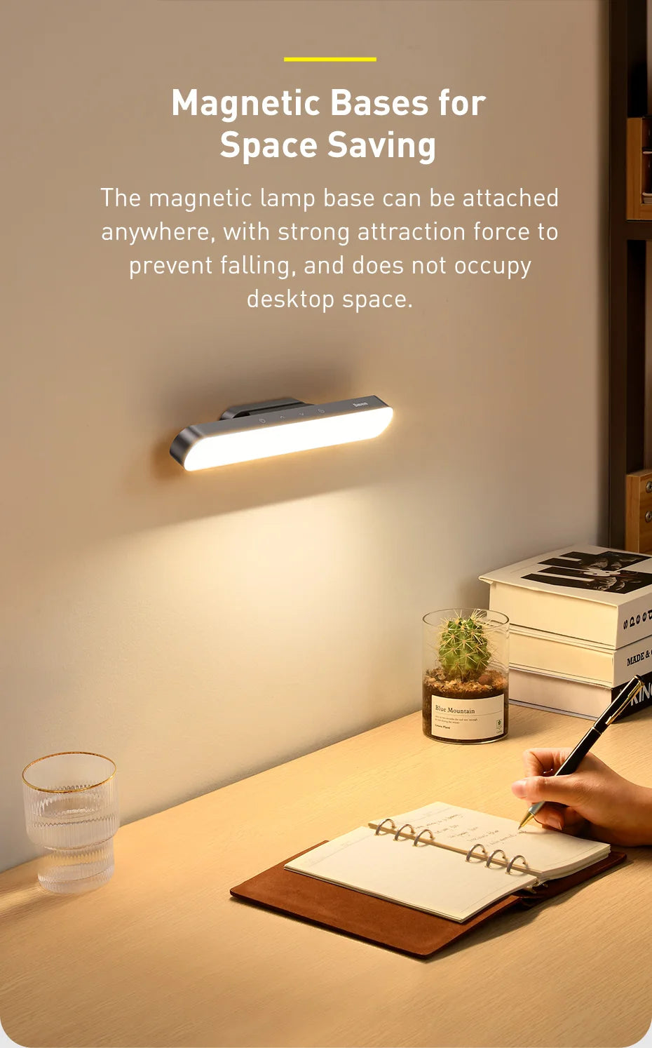 Baseus LED Table Lamp Magnetic Desk Lamp Hanging Wireless Touch Night Light for Study Reading Lamp Stepless Dimming USB Light