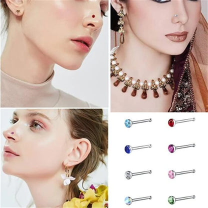 1Set 24pcs 1.8/2.5/3mm Surgical Steel Nose Rings Kit Hypoallergenic Studs Crystal Body Piercing Jewelry Accesories For Women Men