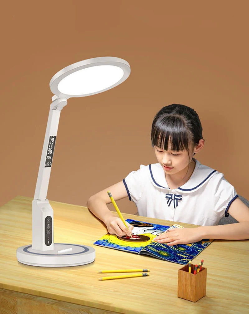 LED Clock Table Lamp USB Chargeable Dimmable Desk Lamp Plug-in LED Light Foldable Eye Protection Reading Night Light