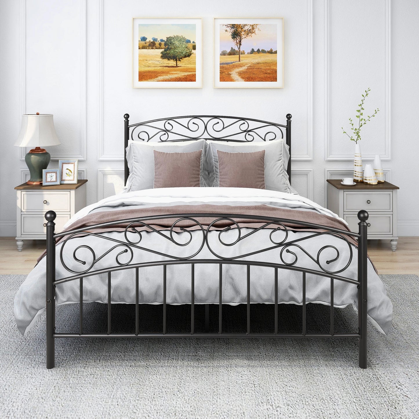 Queen  Size 2022 New Metal Bed Frame Platform Mattress Foundation with Headboard and Footboard for Bedroom Furniture