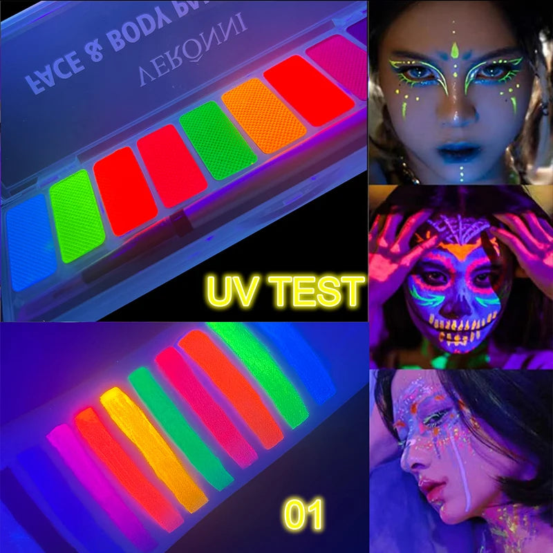 UV Night Glow Facial Paint With 10 Neon Body Makeup, Suitable for Children and Adults Halloween Makeup Ball role-Playing Use