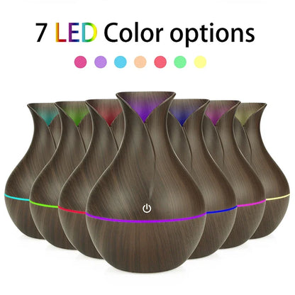 USB Air Humidifier Electric Aroma Essential Oil Diffuser Wood Grain Ultrasonic Cool Mist Maker 7 Color Change LED light Home