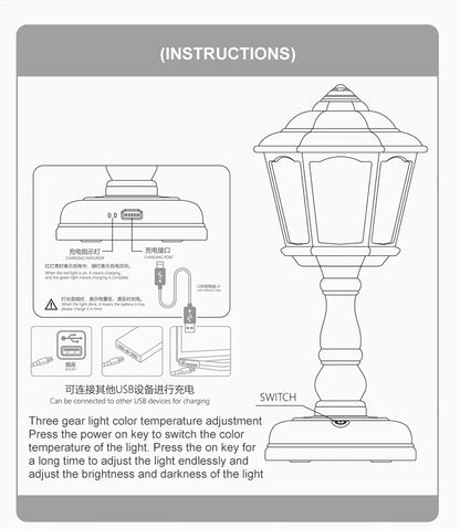 Retro Desk lamp LED Touch Dimmable Bedside Lamp Creative Gift Home Decor Mini Night Light Street Lamp Design Charging Table Lamp