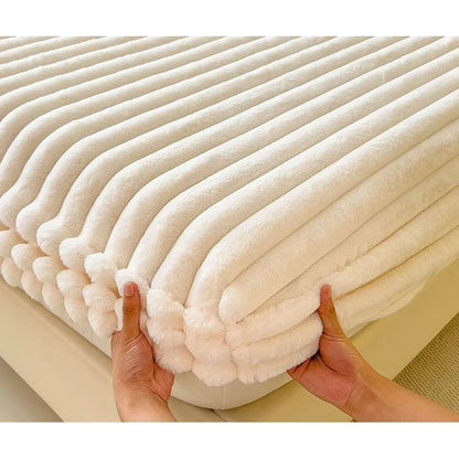 WOSTAR Fluffy rabbit plush elastic fitted sheet mattress protector cover warm winter coral fleece luxury double bed bedsheet 150