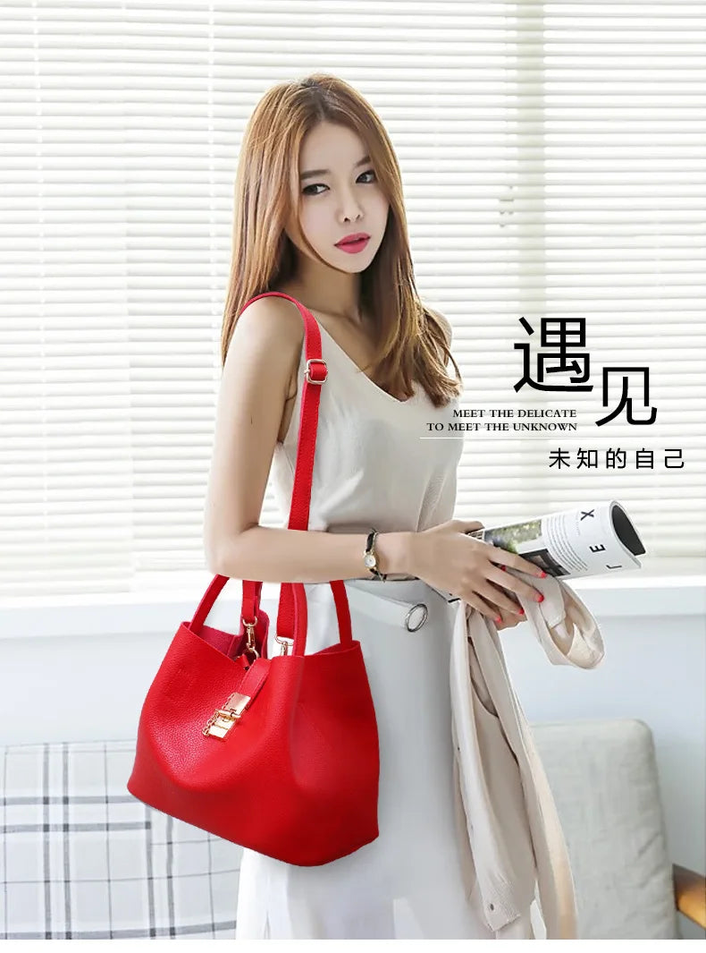 Woman shoulder bag Large capacity Handbag for Women Crossbody bag Lychee pattern PU Portable bucket bag ladies messenger bags