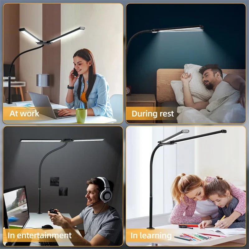 Double Head LED Desk Lamp Stepless Dimmable 24W USB Table Lamps Computer Monitor Light Reading Lights Eye Protection For Bedroom