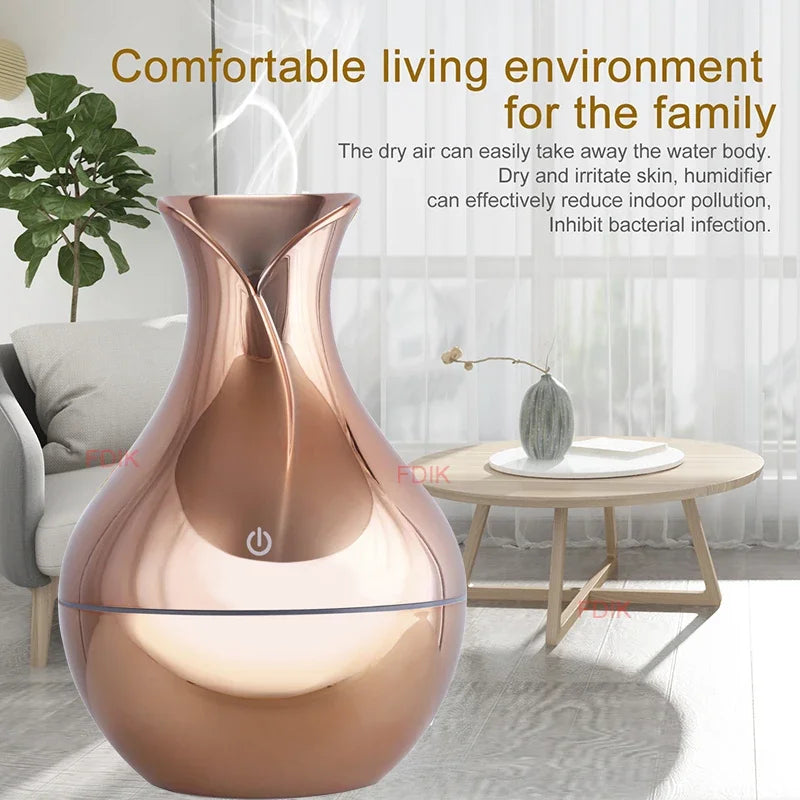 USB Air Humidifier Electric Aroma Essential Oil Diffuser Wood Grain Ultrasonic Cool Mist Maker 7 Color Change LED light Home