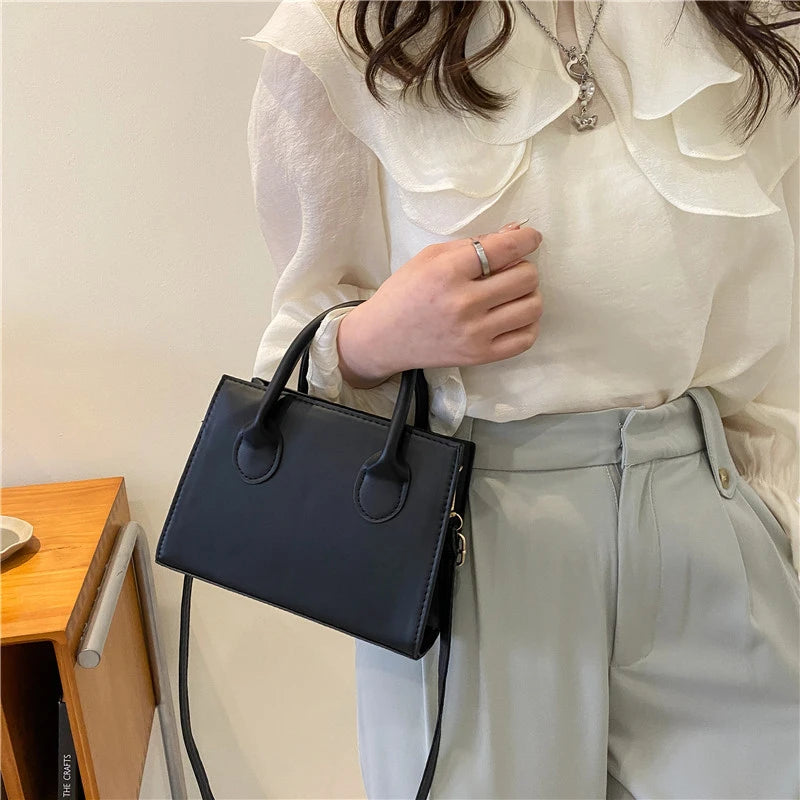 Minimalist Black Small Square Abg, All-Match Top Handle Purse, Classic Shoulder Bag For Work