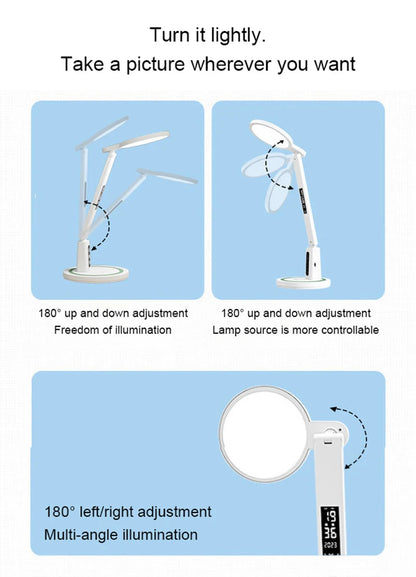 LED Clock Table Lamp USB Chargeable Dimmable Desk Lamp Plug-in LED Light Foldable Eye Protection Reading Night Light