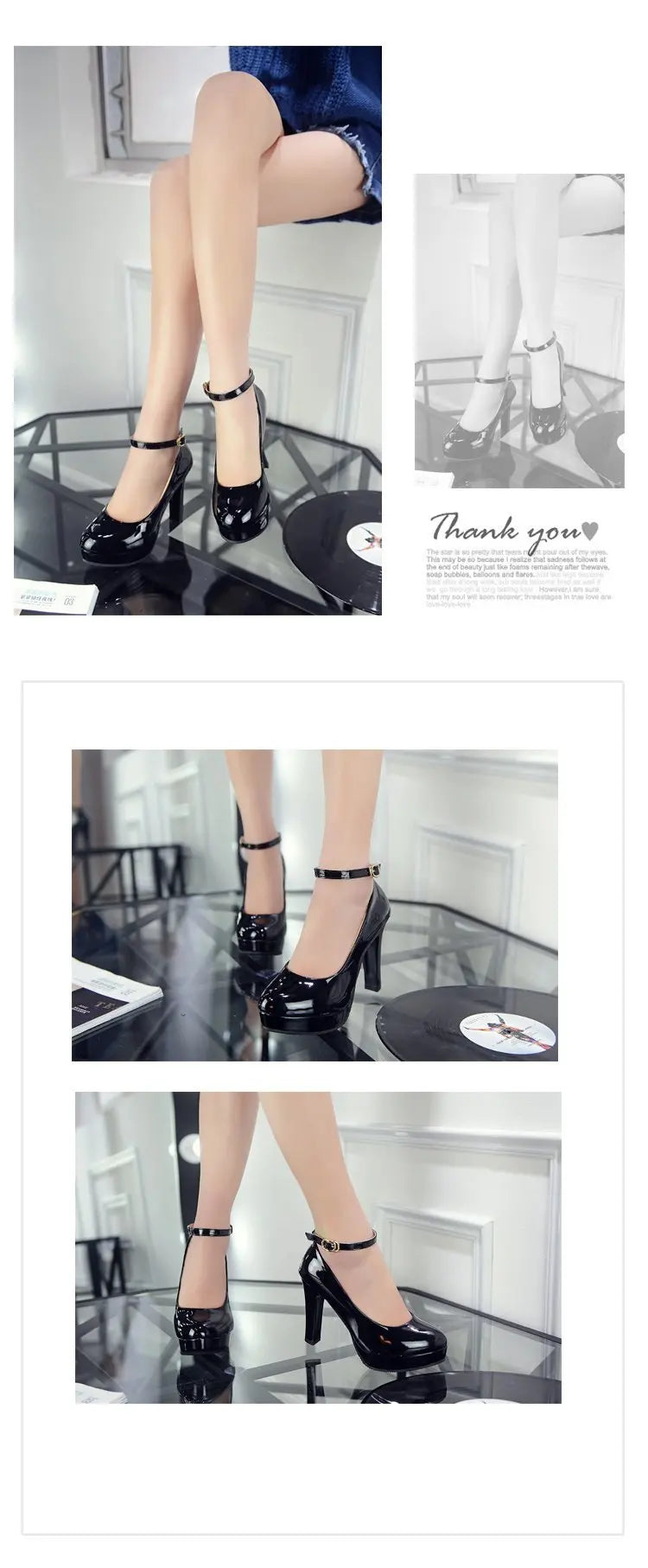 Sexy Ankle Strap 9CM High Heels Patent Leather Round Toe High Heels Female Platform Summer Shoes Women Pumps Platform Sandals