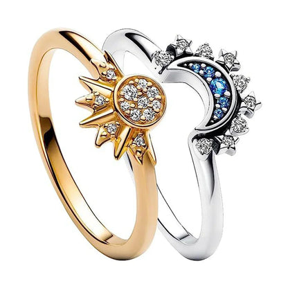 Summer Women Fashion Sun Moon Star Ring Elegant Temperament Sparkling Finger Ring Party Jewelry Accessories Couple's Ring Gifts